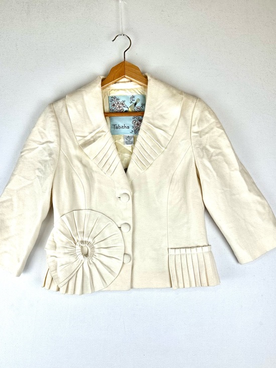 Tabitha Jackets & Blazers - Tabitha Anthropologie Pleated Ruffle Blazer Ivory NWT Neutral Office Feminine